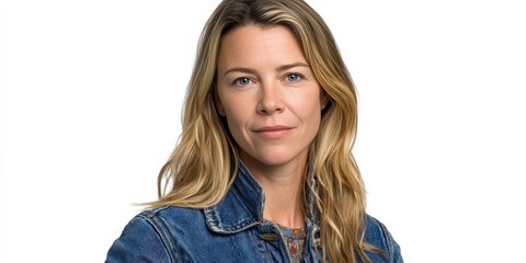 Confident Woman in Denim Jacket with Natural Beauty and Casual Style