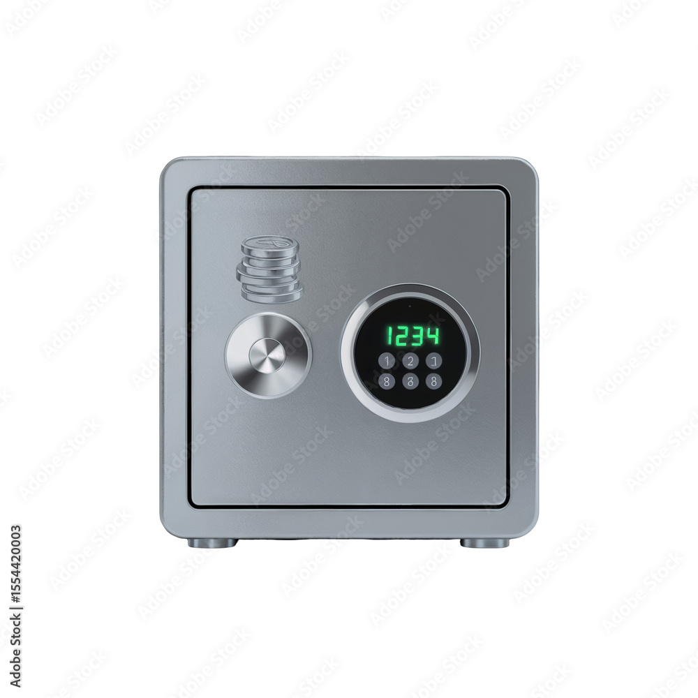 Aufkleber a photorealistic 3 d render of a silver digital safe isolated on white background showing a digital 