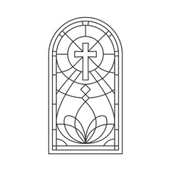 Elegant arched stained glass window design featuring a central cross motif