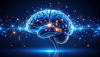 Stylized digital brain illuminated with neural network connections in a glowing, conceptual design.