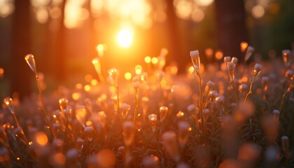 Sunset Meadow: Golden Hour Flowers and Warm Light