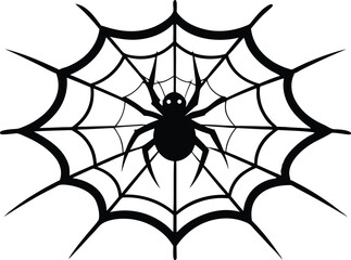 Obraz premium Halloween spider web hanging black silhouette vector illustration