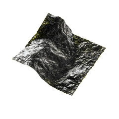Fototapeta premium Closeup view of a rugged irregular natural mineral rock surface with a dark textured appearance against a plain white background