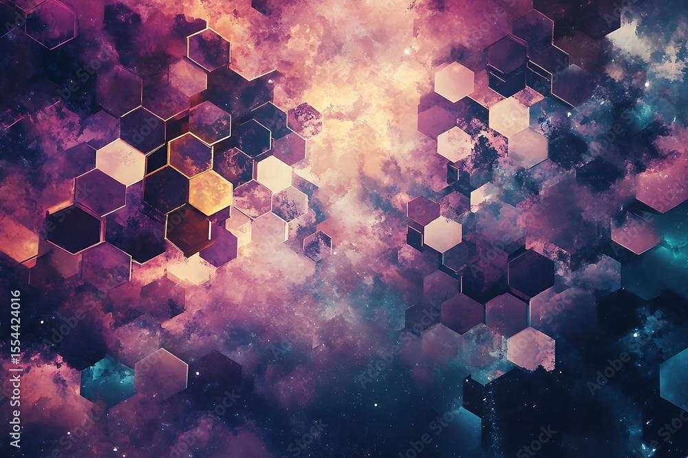 Poster • floating hexagonal patterns break apart in a cosmic rift