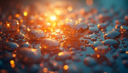 Golden Hour Water Droplets on Dark Surface
