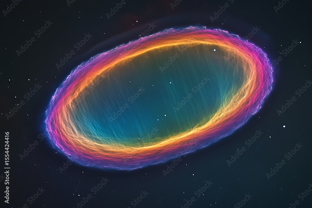 Poster • floating luminous rings around a shadowy nebula core
