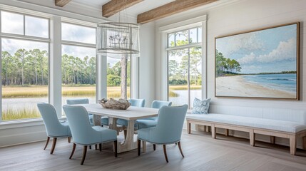 Light-filled dining room with panoramic water views.
