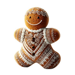 Festive Gingerbread Man Cookie with Icing and Decorative Patterns on a Light Background for Holiday Celebrations and Baking Inspiration