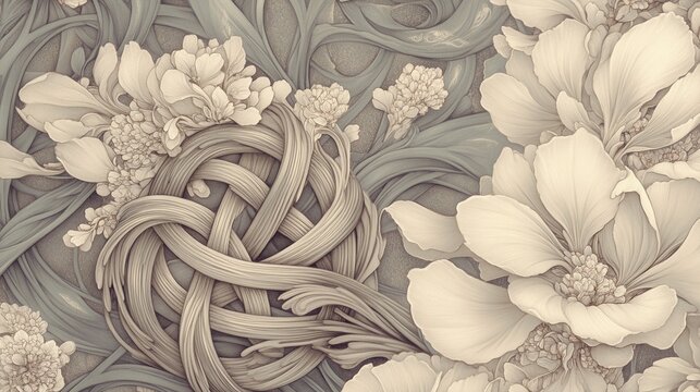Intricate design of intertwined threads and delicate blossoms.