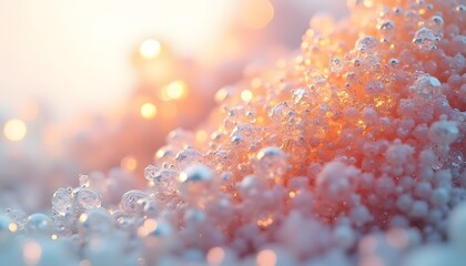 Close-up of Sparkling Ice Crystals at Sunrise