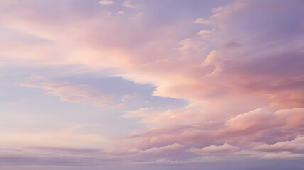 Obraz premium Natural lavender sky with clouds image. Bright blue and lavender sky with fluffy white clouds on a clear sunny day. 