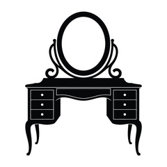 Elegant Vanity Table Silhouette with Oval Mirror and Drawers