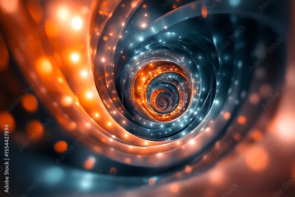 Poster floating spiral mist in orange and aqua with pulsing lights