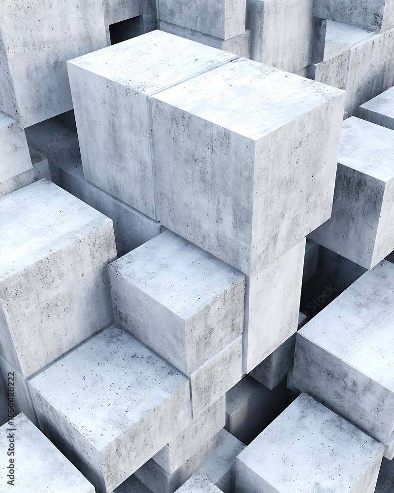 Poster abstract concrete blocks composition perspective view