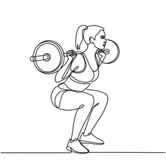 Woman performing a barbell squat in a continuous line drawing style