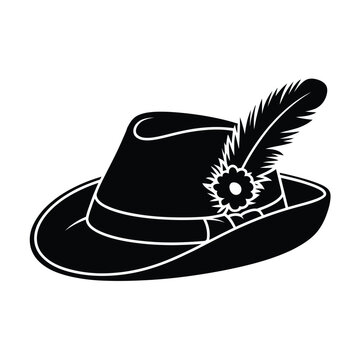 Black silhouette of a traditional Tyrolean hat with feather and flower