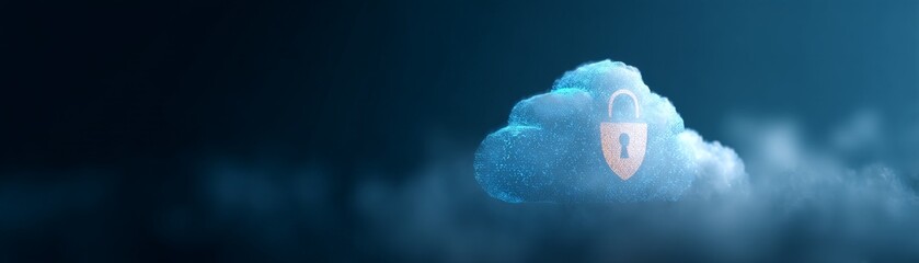 Cloud Technology Empowering Data Storage and Connectivity, Digital cloud with a lock symbol representing cybersecurity and data protection.