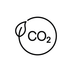 Carbon dioxide co2 symbol with green leaf icon representing environmental sustainability