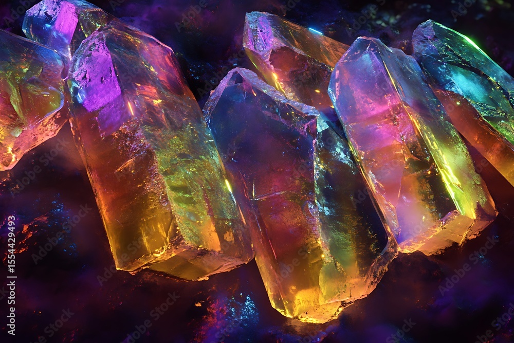 Poster • fragmented neon shards floating in a glowing cosmic fog