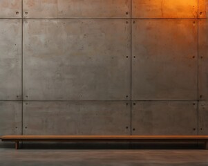 Minimalist Concrete Wall with Wooden Bench Offers a Serene and Modern Architectural Interior Design Element