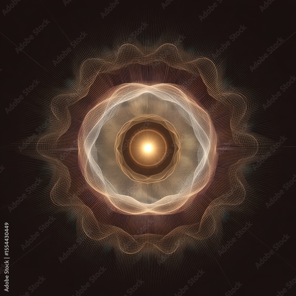 Aufkleber abstract radial design with luminous golden center creating an intricate pattern of light waves repr