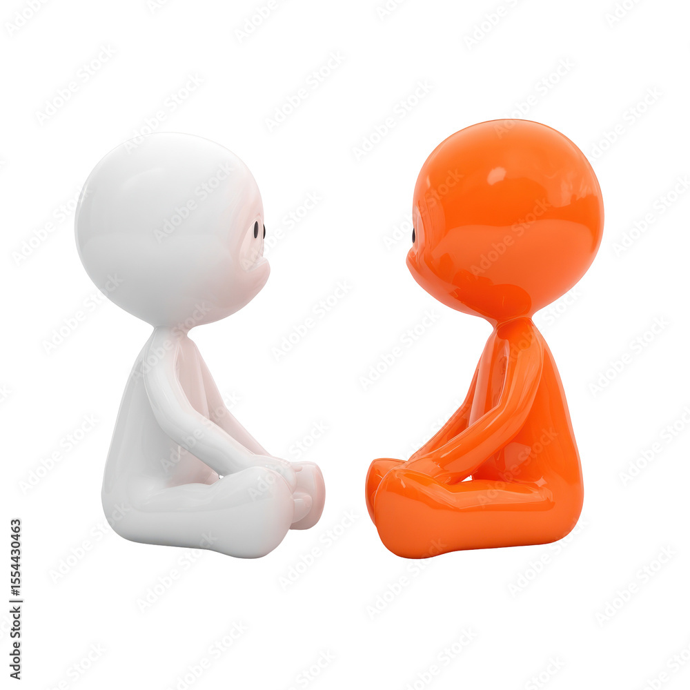 Poster colorful cartoon characters engaging in a thoughtful conversation while sitting on a smooth surface 