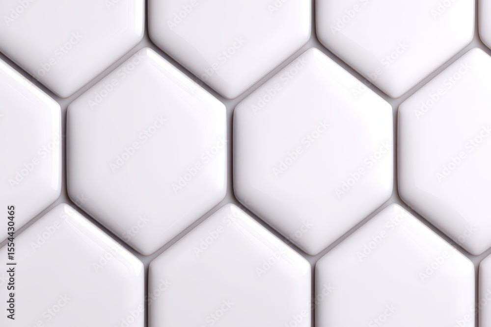 Aufkleber Glossy white hexagonal tiles arranged in an elegant symmetrical pattern providing a modern aesthetic suitable for interior design projects or contemporary architecture concepts