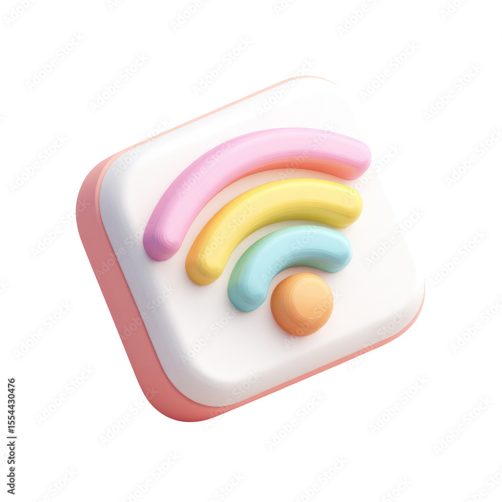 Poster colorful 3d render of wi-fi icon with soft pastel colors on stylish background for modern digital co