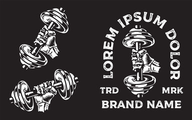 Skull hand with dumbbell t shirt designs 
