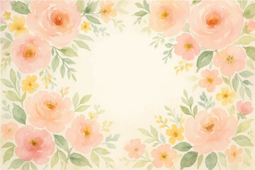 Vintage floral background with romantic pink roses, elegant frame, and decorative hearts for a wedding or Valentine's Day card design