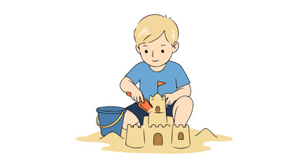 Adorable Boy Building a Sandcastle on the Beach
