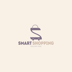 Modern s letter logo design for smart shopping with shopping bag and wheels