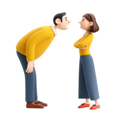 Angry Couple in Cartoon Style Engaging in a Disagreement While Wearing Casual Clothes