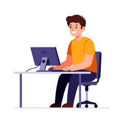 Happy Man Working on Computer in Modern Office