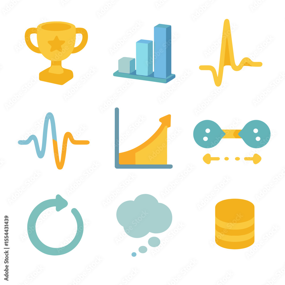 Poster neurotransmitter icon set. isometric flat icon set of reward prediction and error signaling: reward 