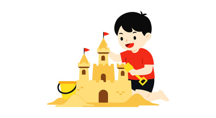 A Happy Child Building a Sandcastle on the Beach Summer Fun and Playtime