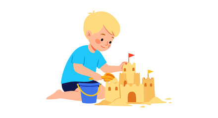 Adorable Boy Building a Sandcastle on the Beach Summer Fun and Playtime