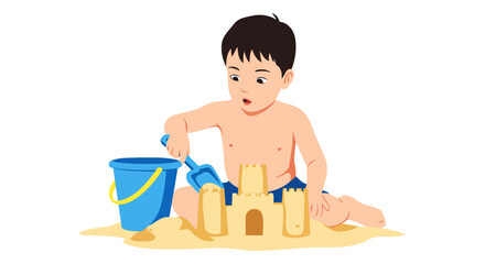Toddler Building a Sandcastle on the Beach Summer Fun and Playtime