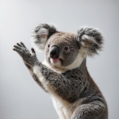 Obraz premium Fluffy koala waving on a white background