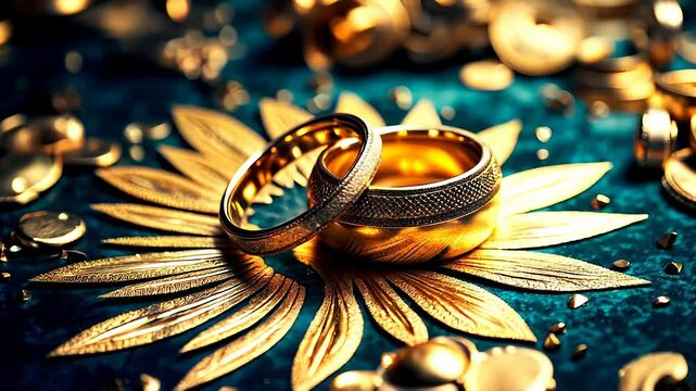 elite wedding engagement rings made of gold, unique original design, beautiful official wedding decoration