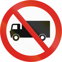 Regulatory road sign in Uganda - No entry for trucks