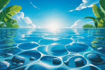 A digital art illustration of a serene underwater scene with a circular mosaic pattern on the ocean floor