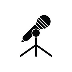 Simple Black and White Microphone Icon on a Stand