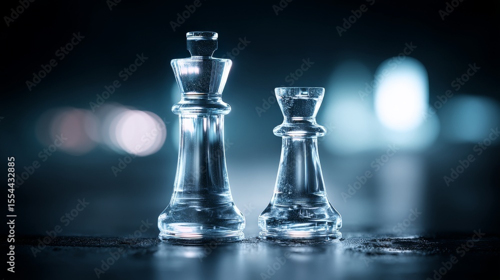 Poster the image portrays a strategic game of chess, featuring a king filled with light and a solid silver 