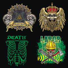 set, gothic sign with skull, grunge vintage design t shirts
