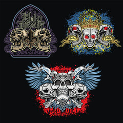 set, gothic sign with skull, grunge vintage design t shirts

