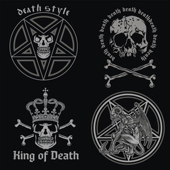 set, gothic sign with skull, grunge vintage design t shirts
