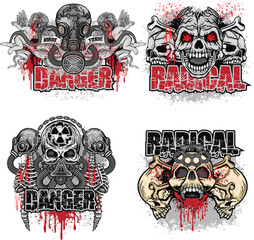 set,  gothic sign with skull, grunge vintage design t shirts