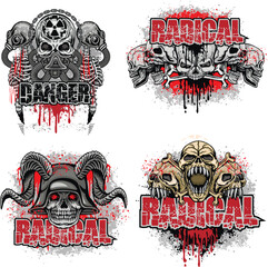 set,  gothic sign with skull, grunge vintage design t shirts