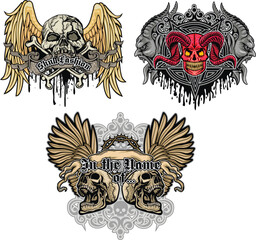 set,  gothic sign with skull, grunge vintage design t shirts